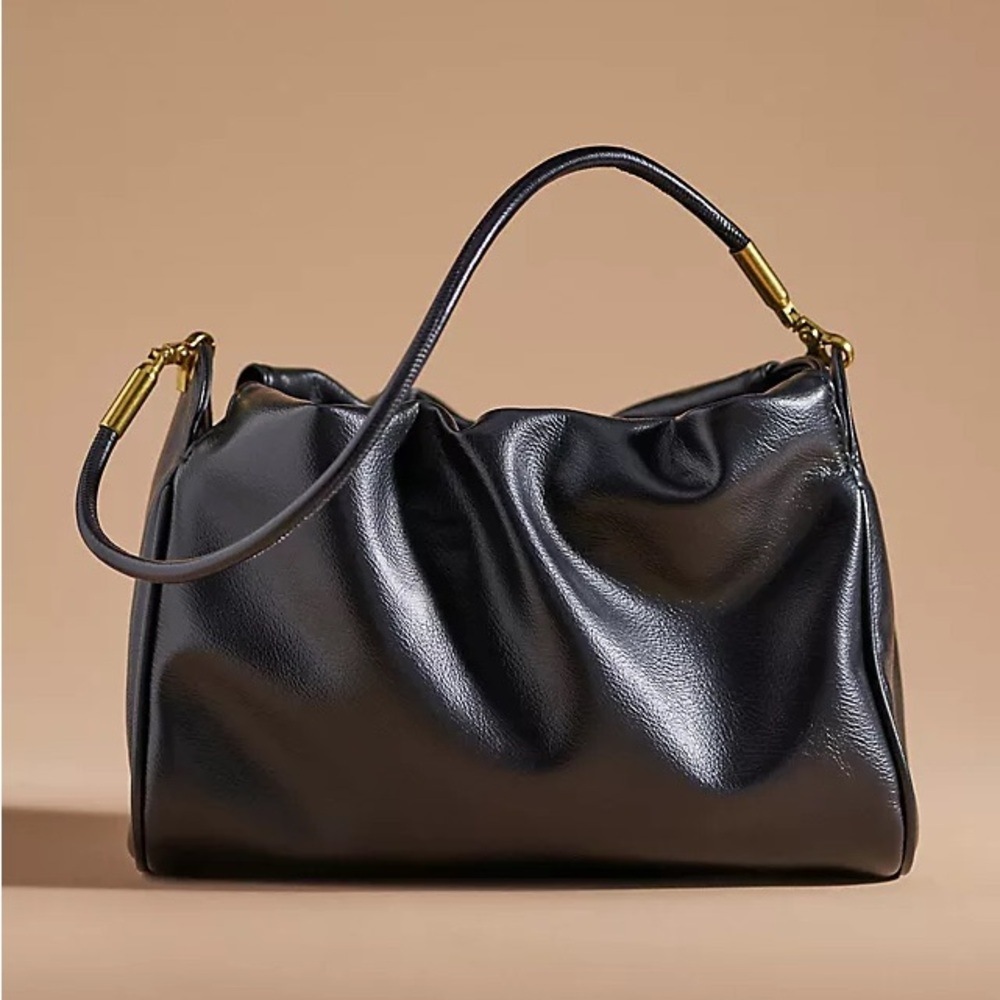 Anthropologie Black Faux Leather Scrunch Bag slouchy hobo minimalist clean girl